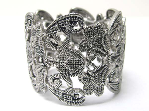 Metal mesh flower pattern wide stretch bracelet