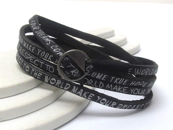 Synthetic leather coiled message friendship bracelet - hope and believe inspiration message - free wrap style