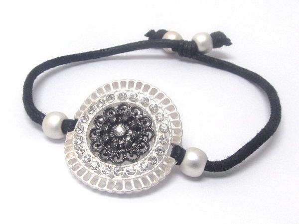 Crystal stud metal filigree disk friendship bracelet