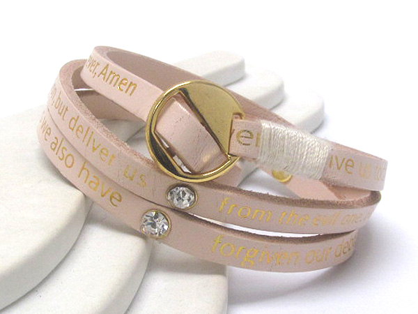 Synthetic leather coiled with crystal on message friendship bracelet - free wrap style