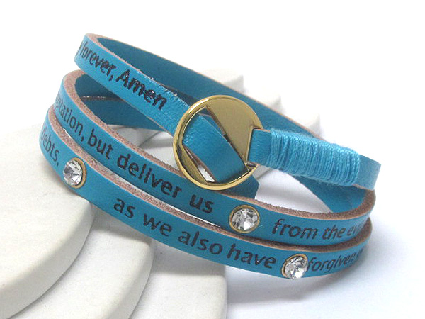 Synthetic leather coiled with crystal on message friendship bracelet - free wrap style