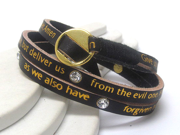 Synthetic leather coiled with crystal on message friendship bracelet - free wrap style