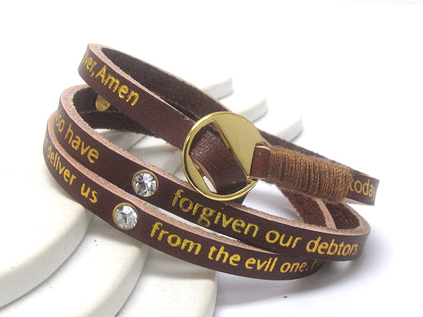 Synthetic leather coiled with crystal on message friendship bracelet - free wrap style