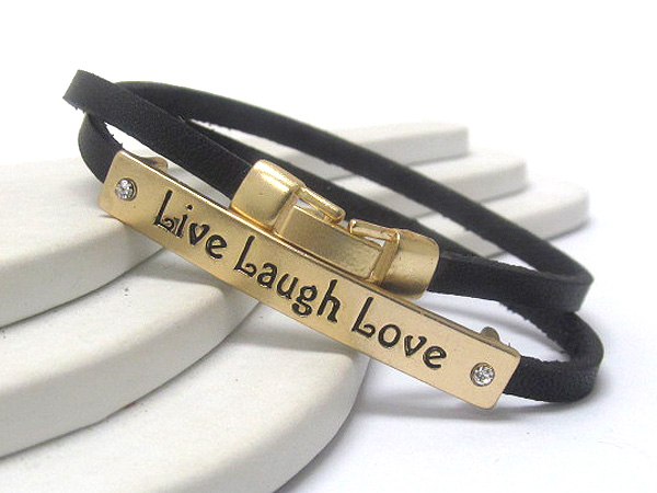 Synthetic leather coiled with crystal on message live laugh love