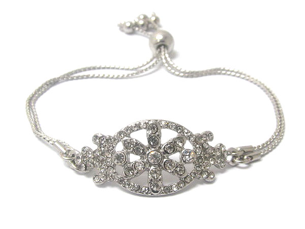 Crystal fashion oval with flower inside and metal cord friendship bracelet