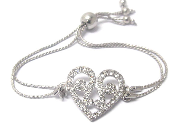 Crystal fashion heart with flower inside and metal cord friendship bracelet