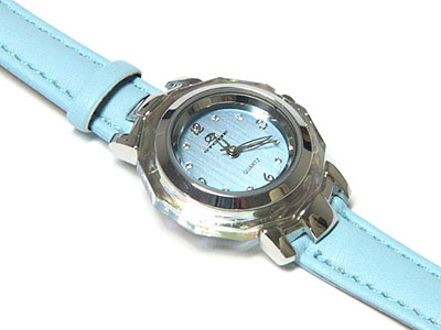 Crystal case genuine leather band fashion watch