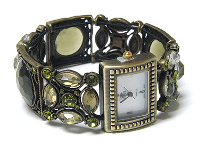 Glass beads stretch band bracelet watch