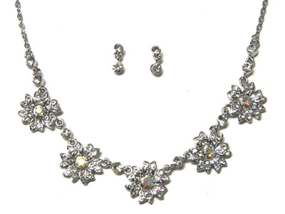 Crystal multi flower necklace and earring set