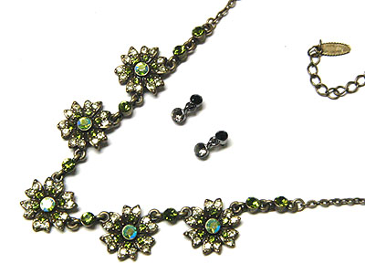 Crystal multi flower necklace and earring set