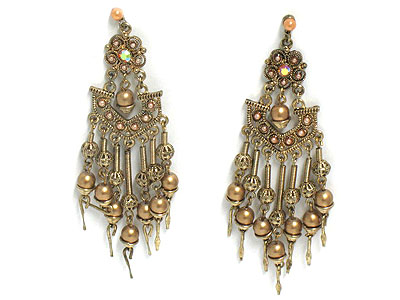 Multi sim pearl and crystal drop chandelier earring