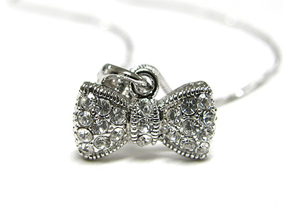 Made in korea whitegold plating crystal ribbon pendant necklace