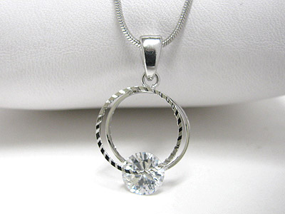 Made in korea whitegold plating double hoop and crystal pendant necklace