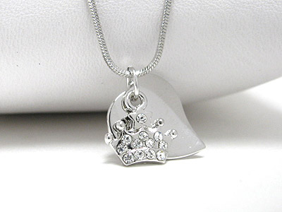 Made in korea whitegold plating crystal crown and heart necklace