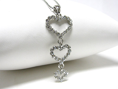 Made in korea whitegold plating triple heart drop pendant necklace