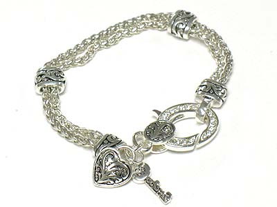 Crystal buckle link multi chain bracelet