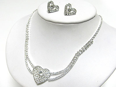 Crystal heart pendant rhinestone necklace and earring set