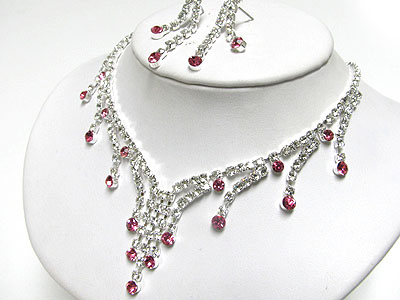 Crystal ball edge drop rhinestone necklace and earring set