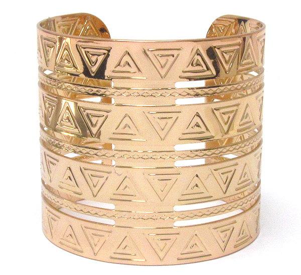 Metal chevron filigree multi triangle deco wide cuff bracelet