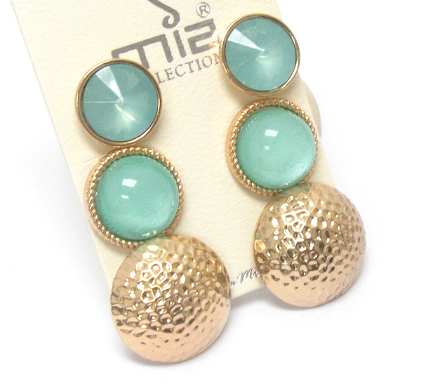 Crystal and epoxy puffy button earring set of 3