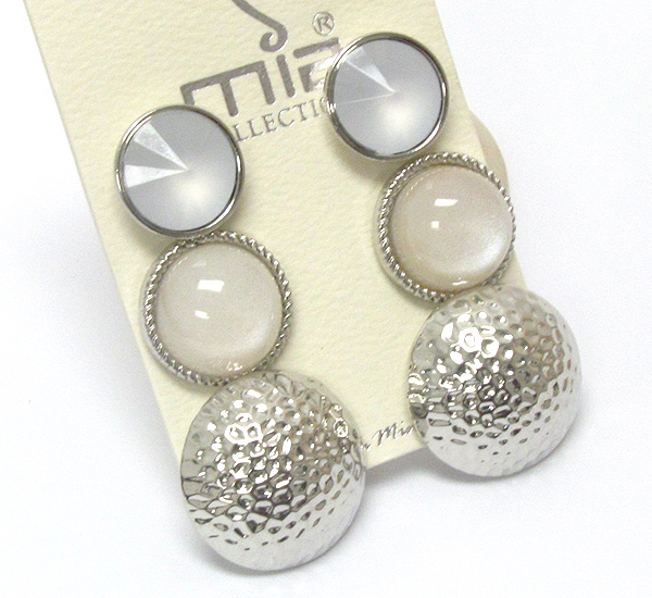 Crystal and epoxy puffy button earring set of 3