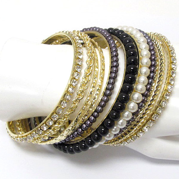 Crystal and pearl deco multi bangle bracelet set of 11