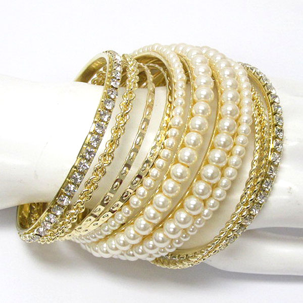 Crystal and pearl deco multi bangle bracelet set of 11