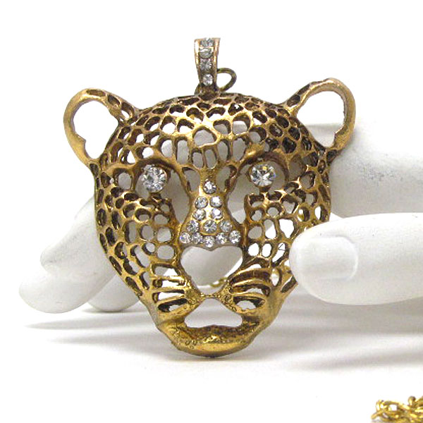 Crystal deco jaguar pendant necklace