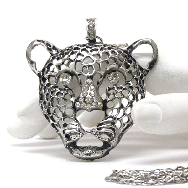 Crystal deco jaguar pendant necklace