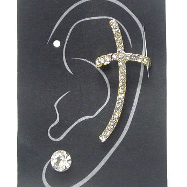 Crystal deco cross ear cuff or hook