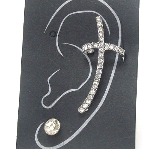 Crystal deco cross ear cuff or hook