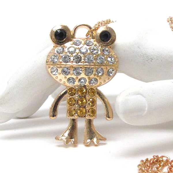 Crystal deco frog pendant necklace