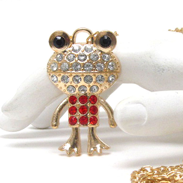 Crystal deco frog pendant necklace