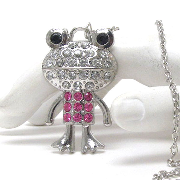 Crystal deco frog pendant necklace