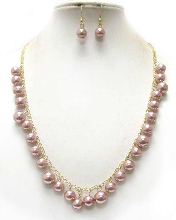 Metal chain and pearl dangle necklace earring set