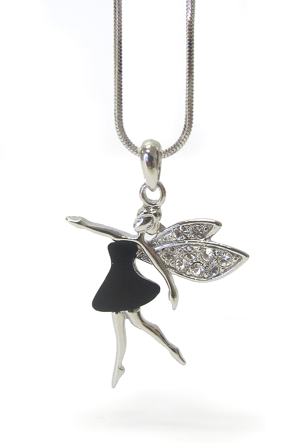 MADE IN KOREA WHITEGOLD PLATING CRYSTAL AND ACRYL DECO FAIRY PENDANT NECKLACE