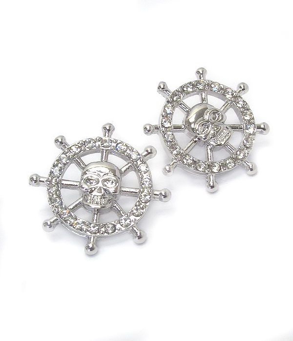 Made in korea whitegold plating crystal skull wheel earring