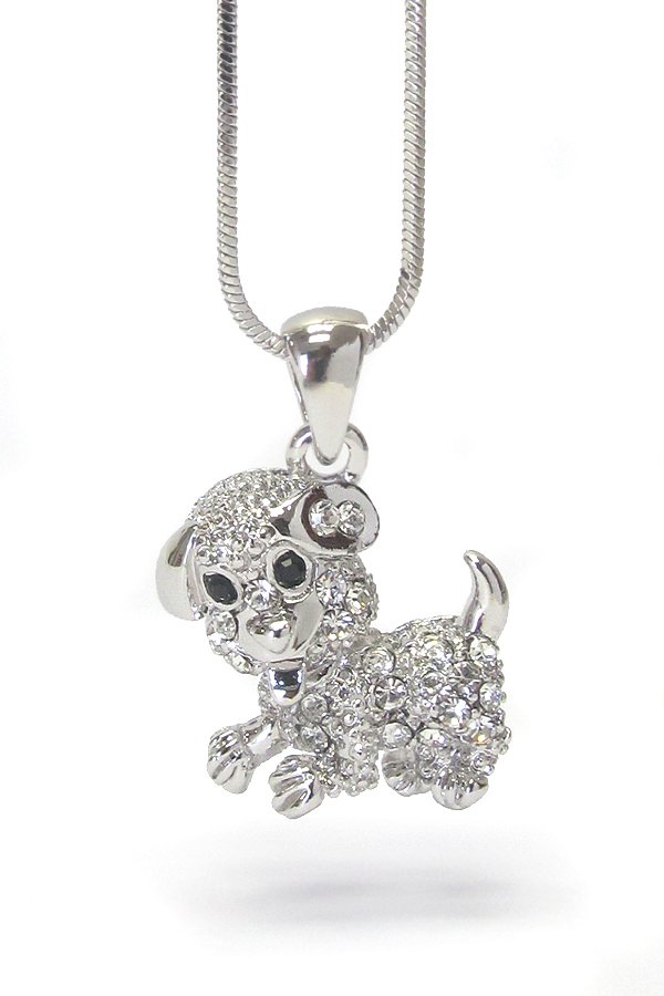 Made in korea whitegold plating crystal puppy pendant necklace