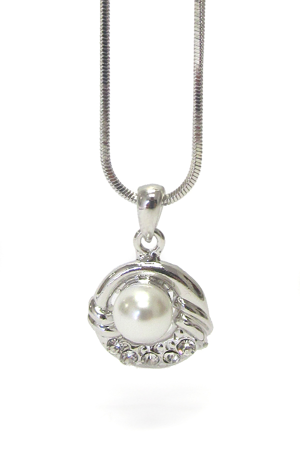 MADE IN KOREA WHITEGOLD PLATING CRYSTAL AND PEARL PENDANT NECKLACE