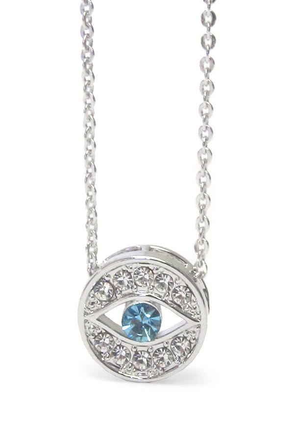 Made in korea whitegold plating crystal evil eye pendant necklace