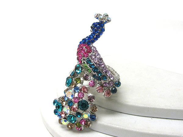 Crystal stud peacock stretch ring