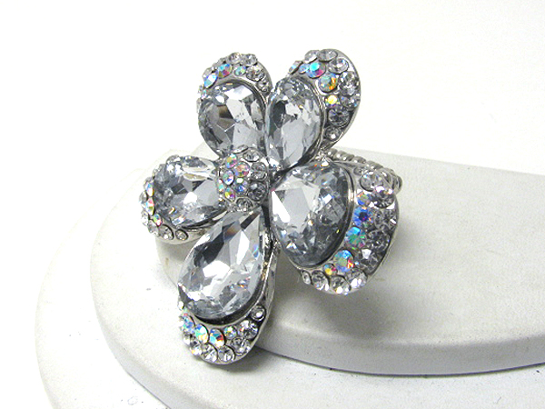 Crystal and facet glass deco flower stretch ring