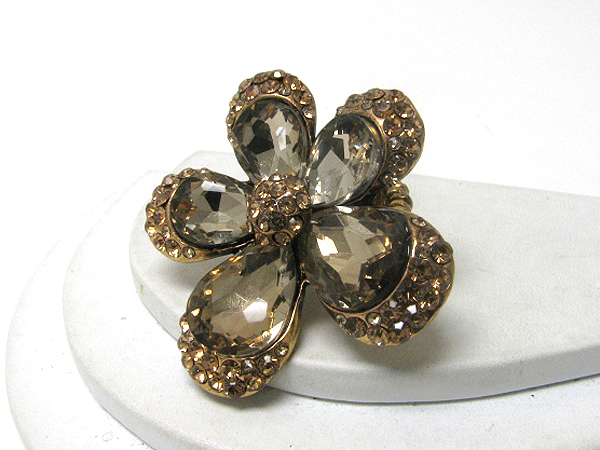 Crystal and facet glass deco flower stretch ring