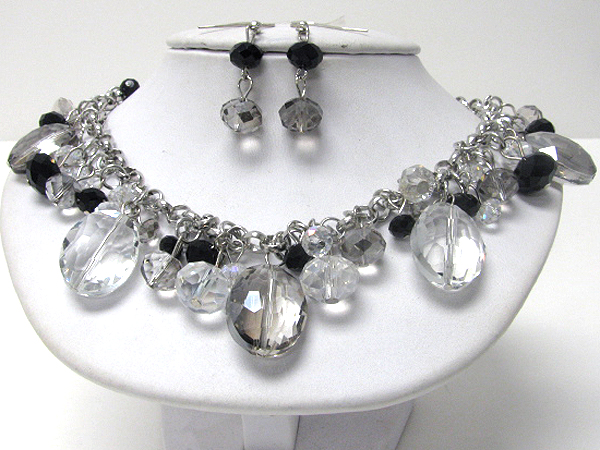 Multi acrylic stone deco necklace earring set