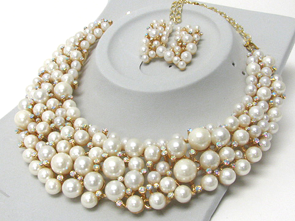 Luxurious austrian crystal line - multi crystal and pearl deco bib style necklace earring set