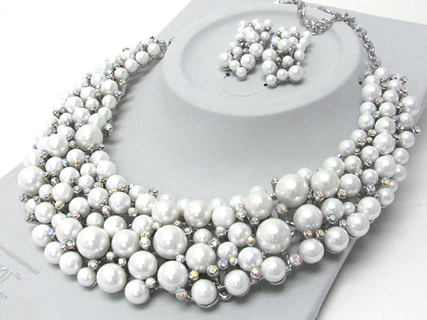 Luxurious austrian crystal line - multi crystal and pearl deco bib style necklace earring set