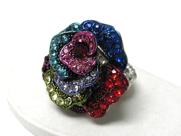 Crystal stud rose stretch ring