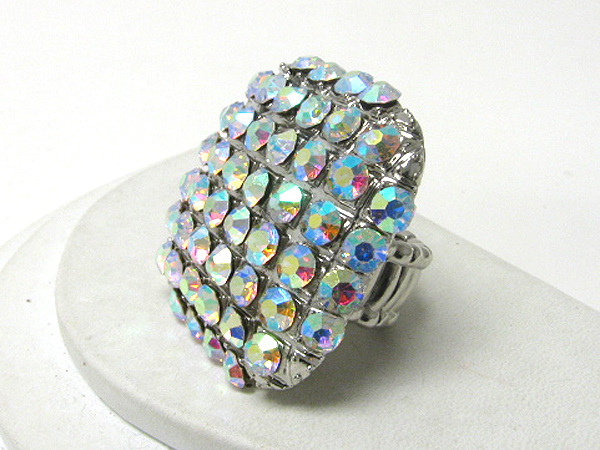 Multi crystal stud large square stretch ring