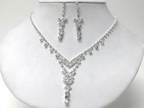 Rhinestone y shape necklace earring set