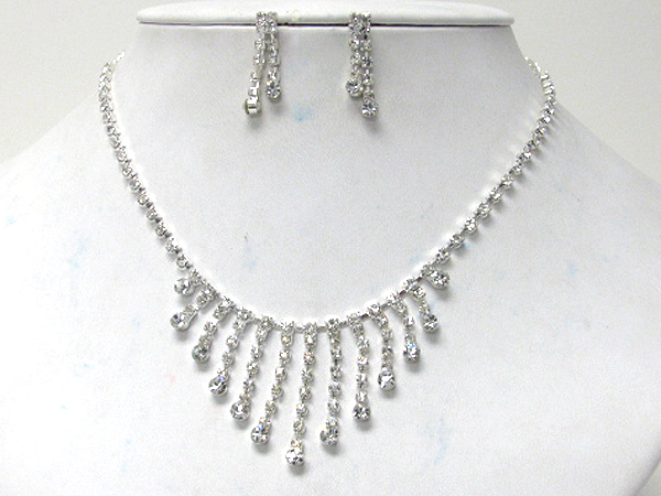 Multi rhinestone drop necklace earring set